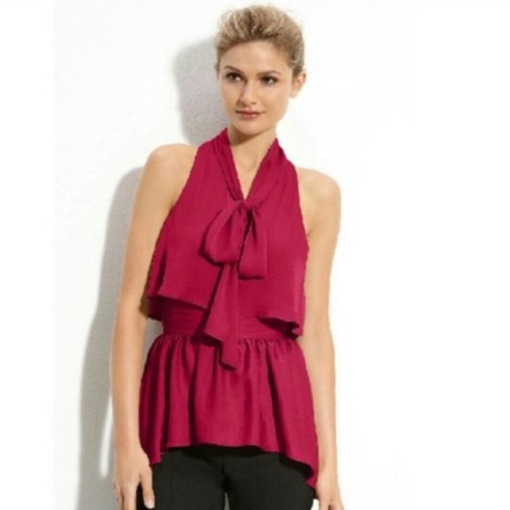 BCBG Maxazria Red Sangria Celline Tie Neck Sleeveless Top (size XS)